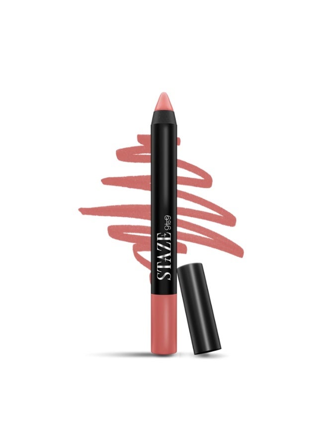 Staze 9to9 Pout On Matte + Smudgeproof Lip Crayon | Non-Drying, Transferproof & Sharpenable| Pigmented Matte Finish | 12-Hour Stay | Lightweight | 07 Oh My Pink | 3.5 g - Image 1